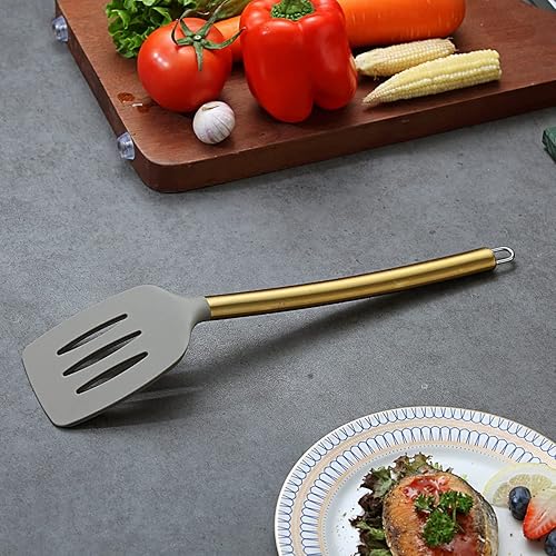 Miniatura 4 de Berglander Girador ranurado de silicona antiadherente con mango chapado en oro de titanio para cocinar, apto para lavavajillas, fácil de limpiar