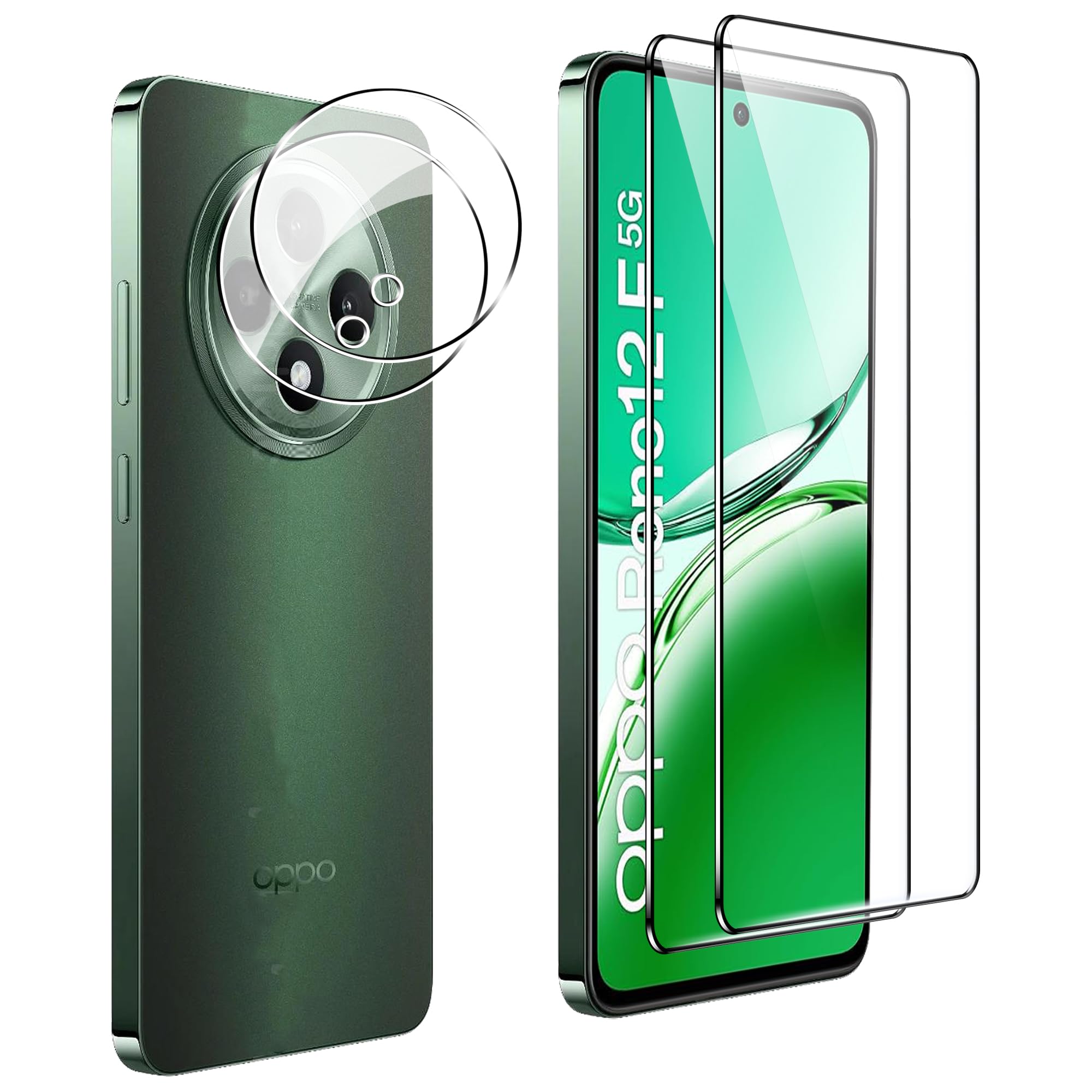 Pellicola Vetro Temperato Per Oppo Reno12 F 4G/5G, Con Foro Fotocamera, Anti Impronte
