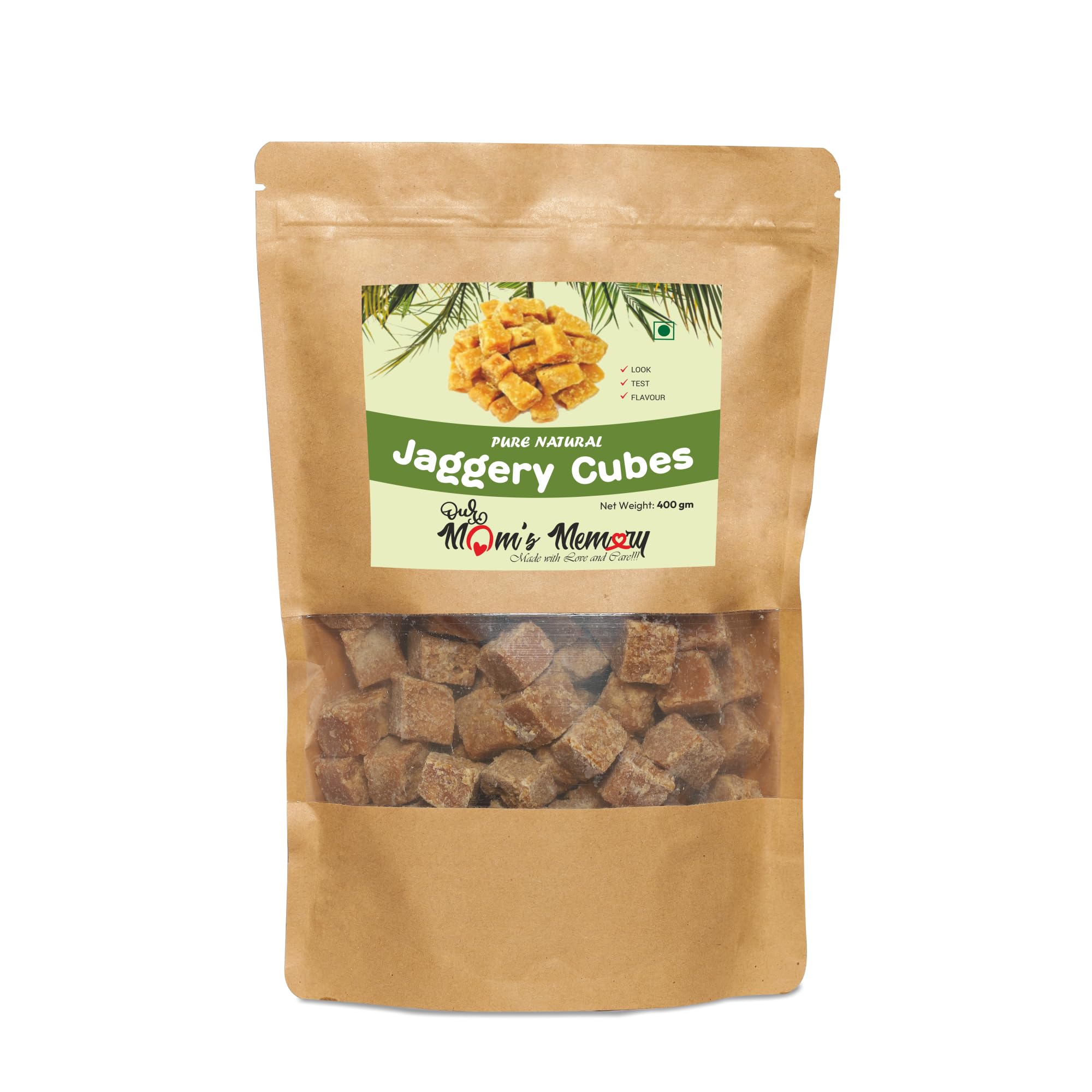Our Mom's Memory 100% Pure Natural Jaggery Cubes, Pure, Natural, No Preservatives Added, Jaggery Cube, Gud Jaggery, Desi Jaggery (Gur, Gud) (400 Gram)