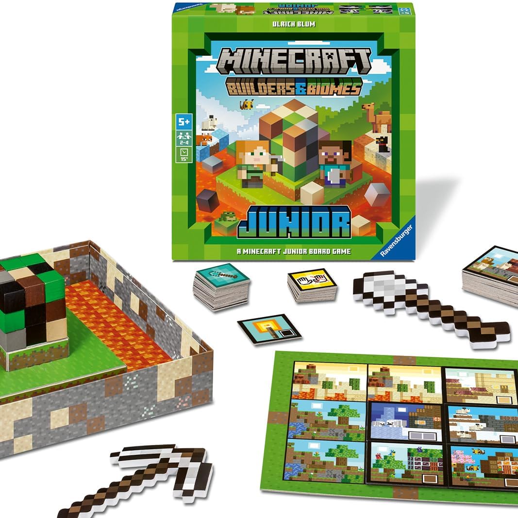 Ravensburger Minecraft Builders & Biomes Junior – Cooperative Kids Game | Fun Farm-Building Adventure with Creepers & Endermen | Develops Skills & Promotes Teamwork | Ages 5+