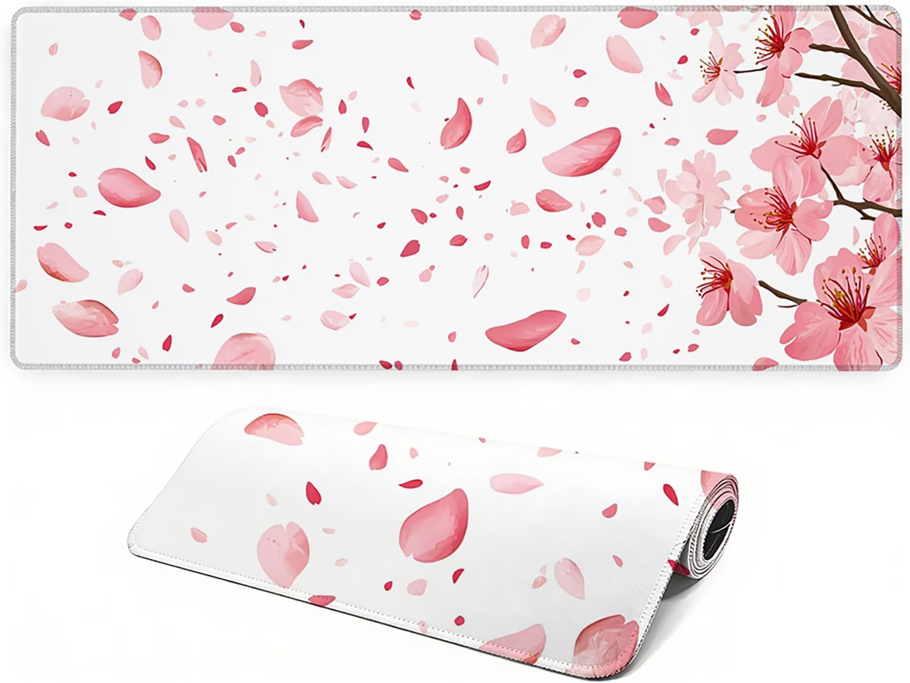 Lpfieonn Blume Großes Schreibtischunterlage, XXL Schreibtischunterlagen, Weiß XXL Wasserdicht Gaming Mousepad mit Vernähter Rand und Rutschfeste Gummibasis, für Laptop/Hause/Büro 120x60cm PF-3837