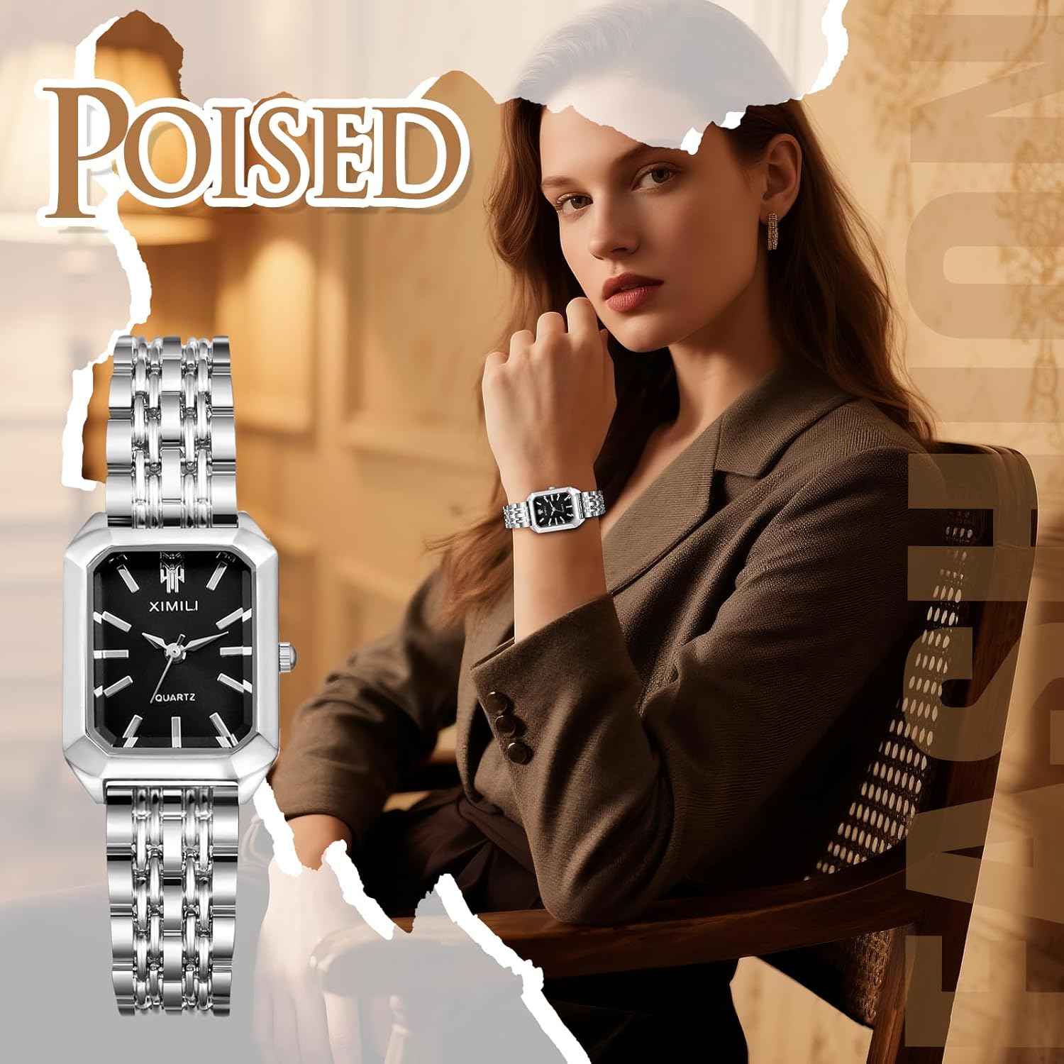 Lancardo Women Square Wrist Watch: Classic Gold Silver Tone Band Case Quartz Analog Link Dress Watch for Lady Birthday Womens Day Mothers Day - Image 7