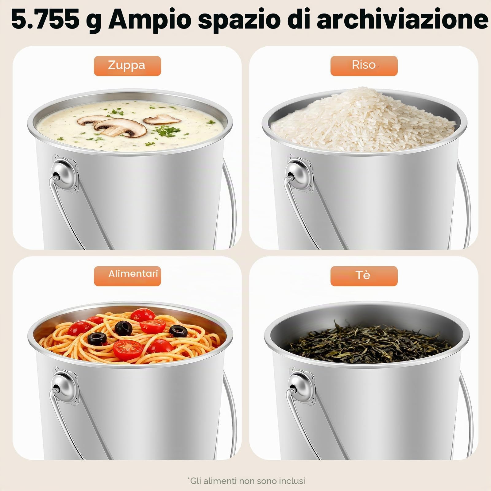 Secchio in Acciaio Inox con Coperchio, 6 L, 12 L, 20 L