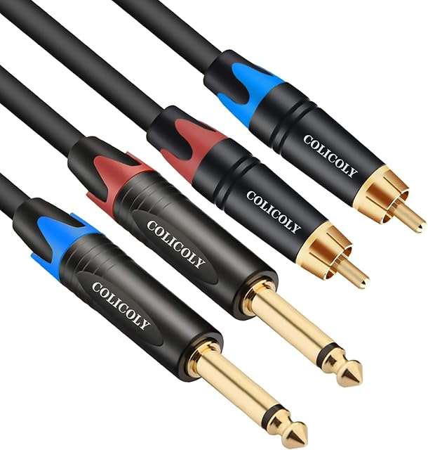 COLICOLY Dual 1/4 TS to Dual RCA Stereo Interconnect Cable -1M
