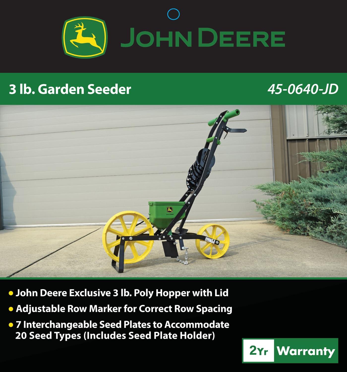John Deere Sembradora de jardín de 3 Libras con 7 Platos de Semillas, Maceta de maíz Dulce para Uso en Suelo Preparado
