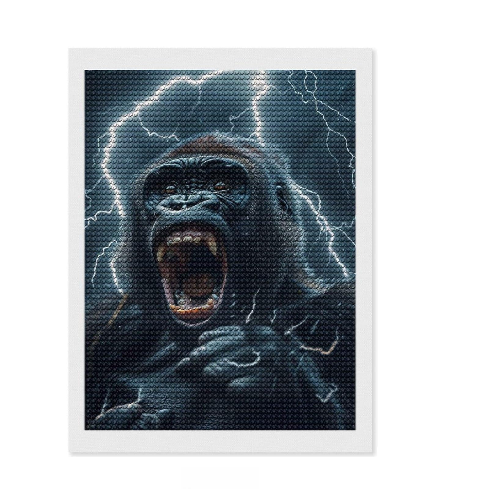 Junmoney Gorilla Lightning Round Drill Diamond Painting 12"x16", Relaxing DIY Hobby, Sparkling Round Gems, Modern Decor, for Adults