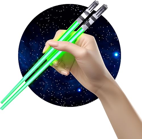 Vista 29 de Palillos de sable de luz LED (1 par, azul, puntas para agarrar alimentos)