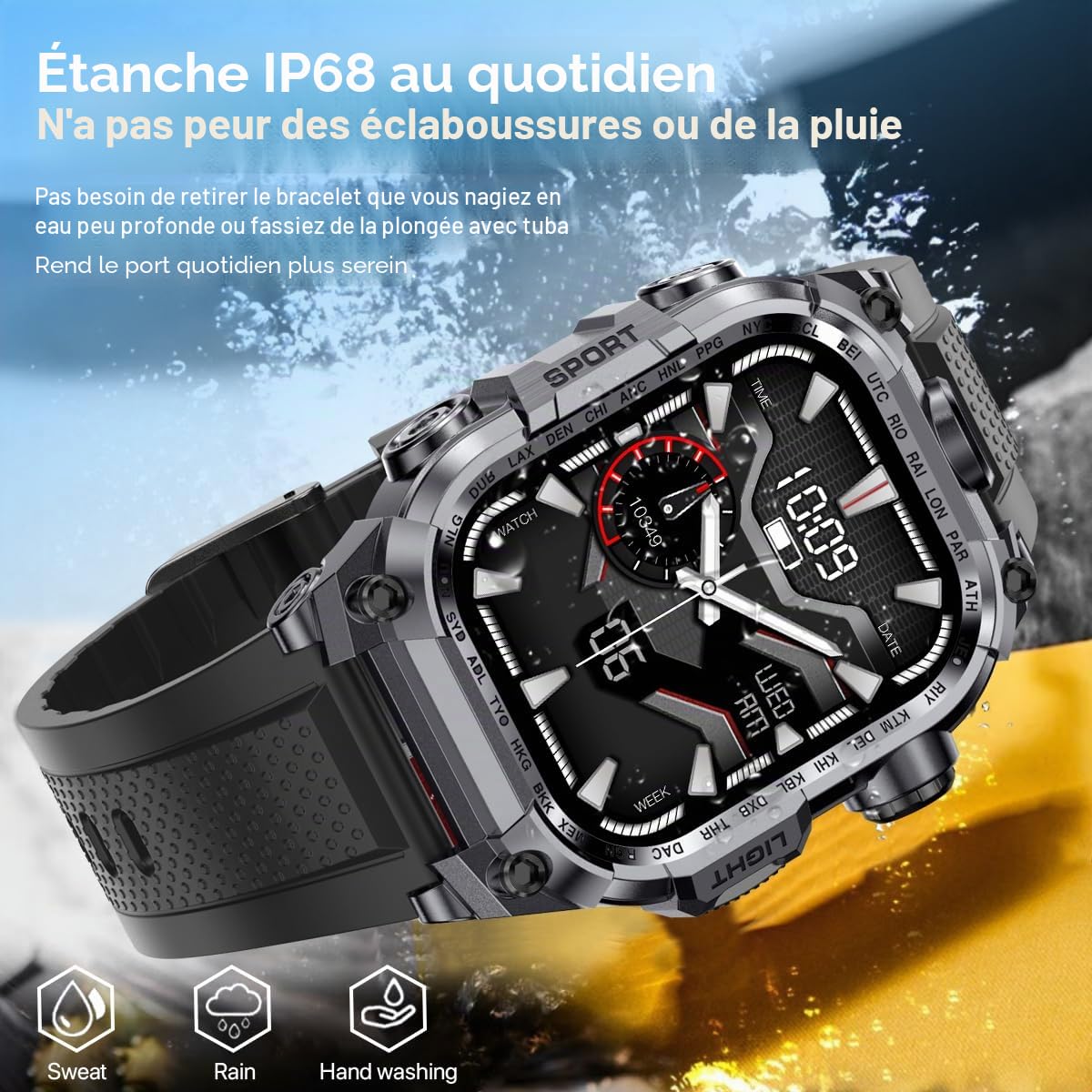 Nemheng Military Smart Watch pour hommes, 2.01” HD Fitness Tracker Watch with Make/Answer Call, Women's Smartwatch With Flashlight & 100+ Sport Modes, SpO2 Moniteur de fréquence cardiaque et de sommei