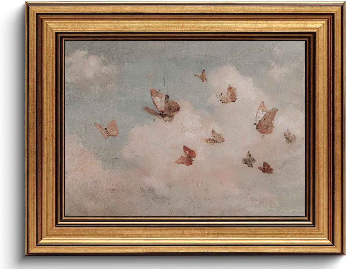 Gold Framed Wall Art Vintage Fishing Canvas Wall Art Boy and Dog Artwork Hunting Landscape Prints Rustic Cottagecore Picture for Living Room Farmhouse Office Decor, 16x24