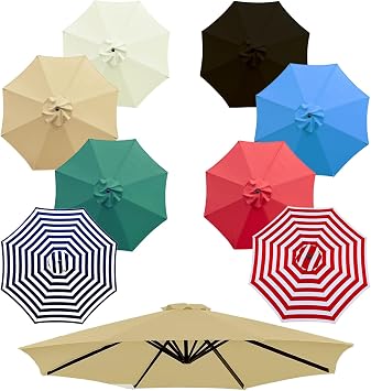 6.6ft/9ft/10ft Patio Umbrella Replacement Canopy, 6 Ribs/8 Ribs Replacement Umbrella Cover for Outdoor Market Patio ParasolCanopy ONLYColorKhaki,Size6.6FT 6-Ribs