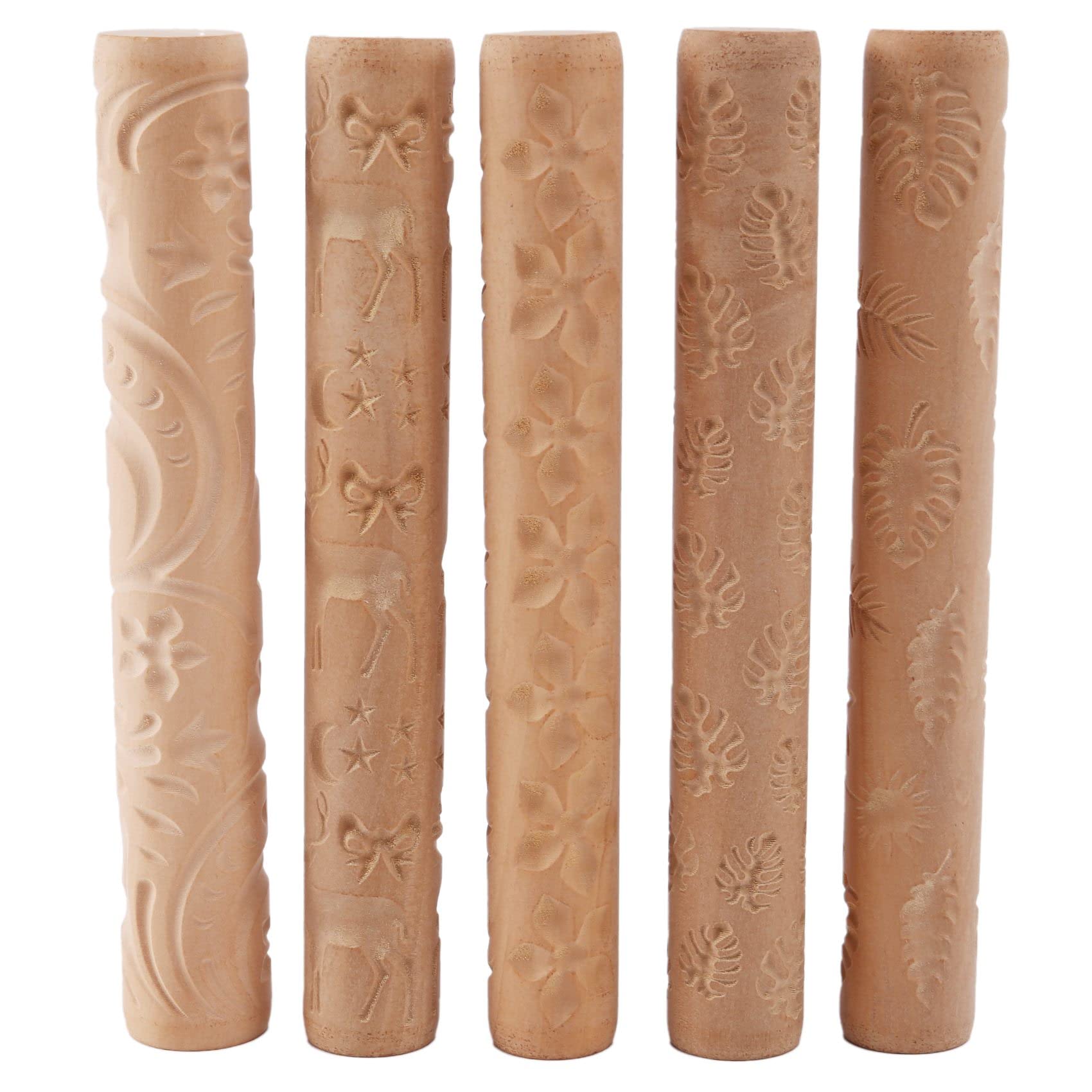 de 5 herramientas de cerámica con textura de arcilla para modelar, de rodillos con de madera, kit de herramientas de cerámica con 5 patrones diferentes