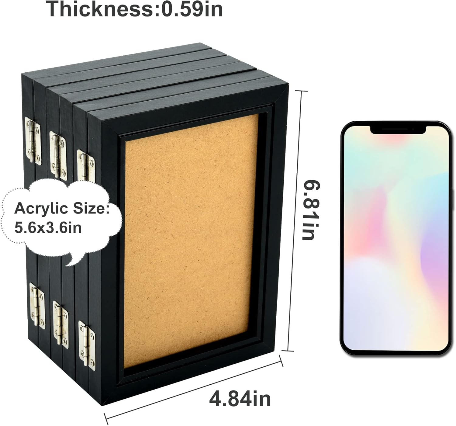 6-folding Hinged Picture Frames, 5*7 Inch High Definition Natural Wood Picture Frame, Folding Picture Frame, Rustic Desktop Acrylic Frame, Family Photo Collage for Mother's Day,Christmas, (black)