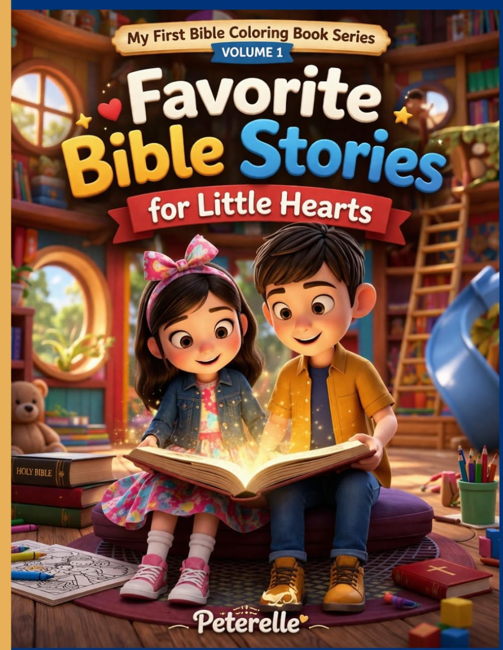 Favorite Bible Stories for Little Hearts: A Christian Coloring Book for Kids Ages 4–8 with 20+ Easy Bible Story Pages for Faith and Fun (My First Bible Coloring Book Series)