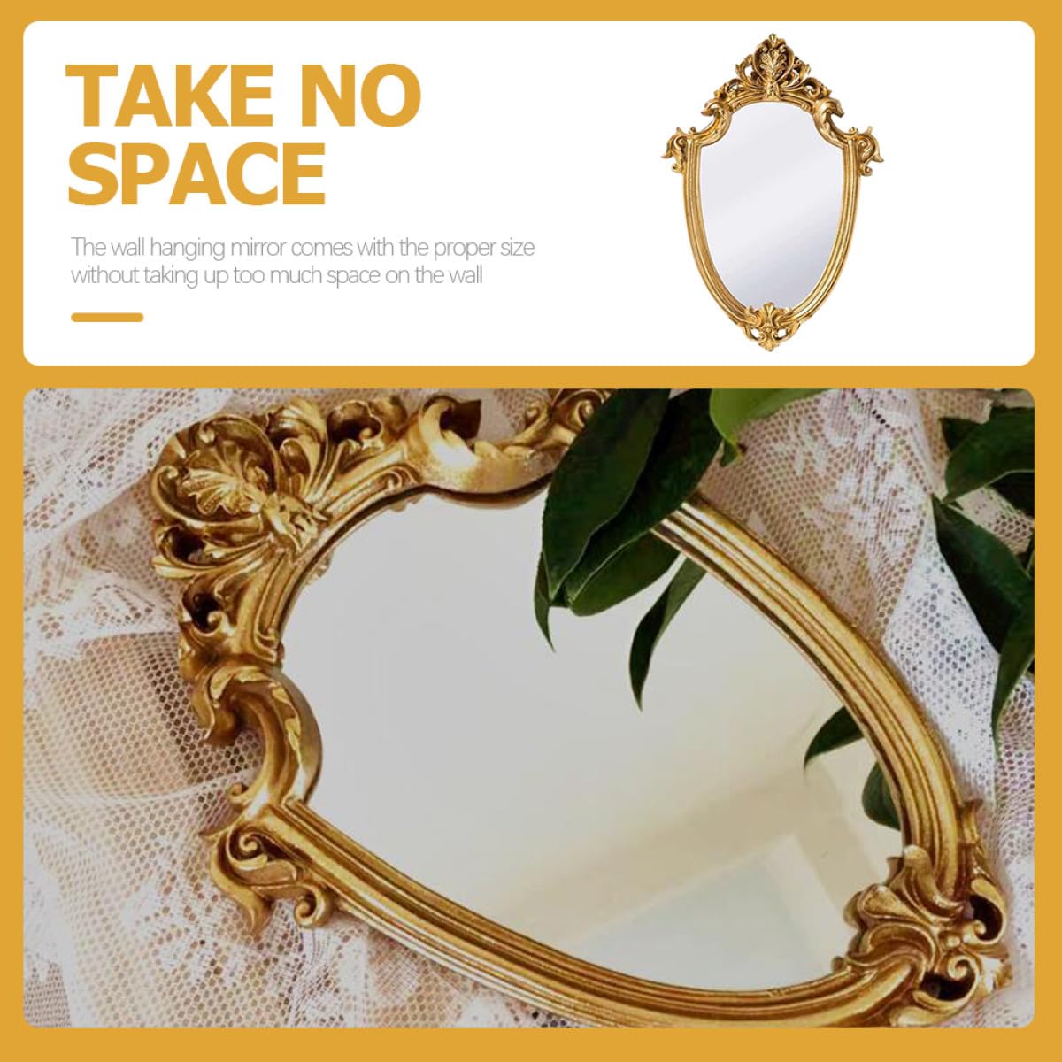 Wandspiegel Retro Stil Dekorativer mit Goldfarbenem Rahmen aus Glas Geruchsfrei und Verschleißfest als Wandbehang Dekoration im Wohnzimmer oder Schlafzimmer