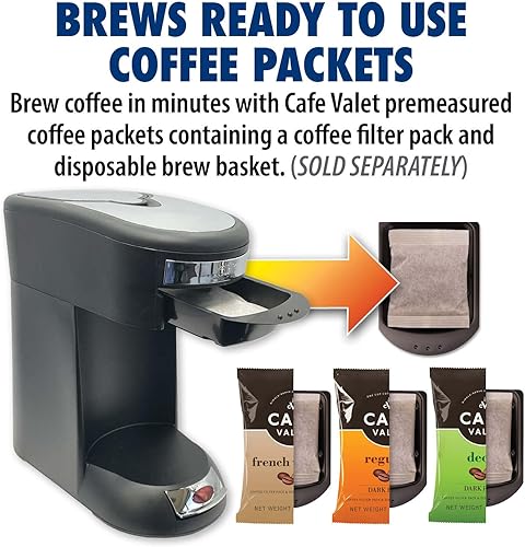 Miniatura 3 de Café Valet Cafetera de una sola porción, prepara 10 onzas de café o agua caliente, compatible con paquetes de café Café Valet