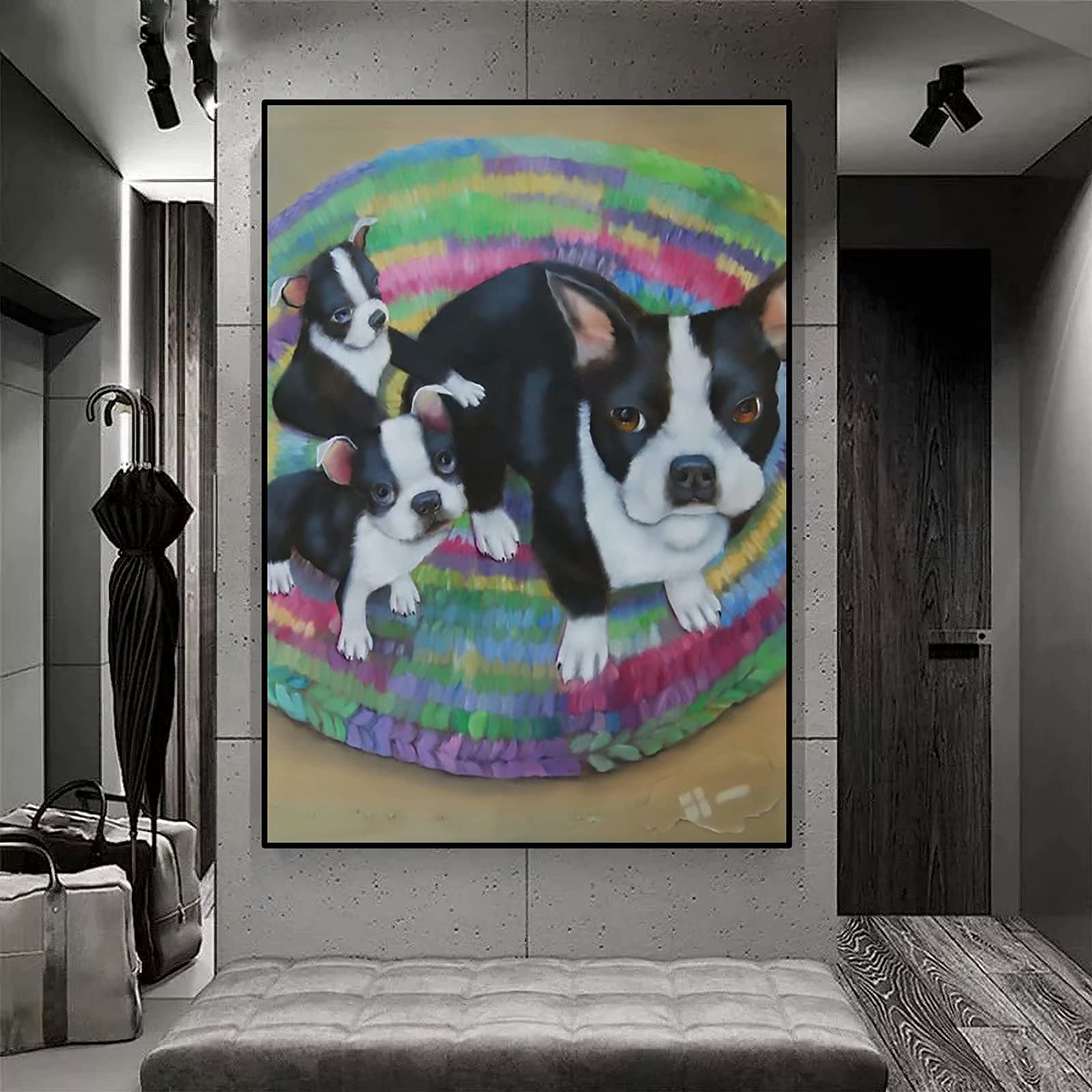 NYIXIA Stamped Cross Stitch Kits for Adults Beginner,Dog Boston Terrier,DIY Designs Cross-Stitch Easy Supplies Needlework,Needlepoint Embroidery Gift for Home Decor 16x20 inch
