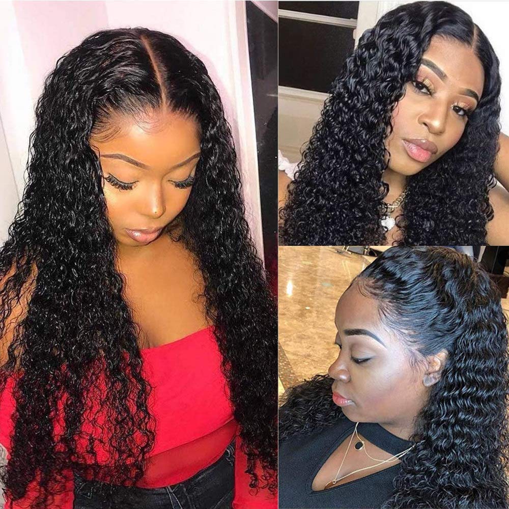 HD Transparent Lace Front Wigs Human Hair Pre Plucked Glueless 13x4 Water Wave Frontal Wigs for Black Women 10A Brazilian Human Hair Wet and Wavy Curly Wig Natural Black 22 Inch(22 Inch, water wave lace front wig)