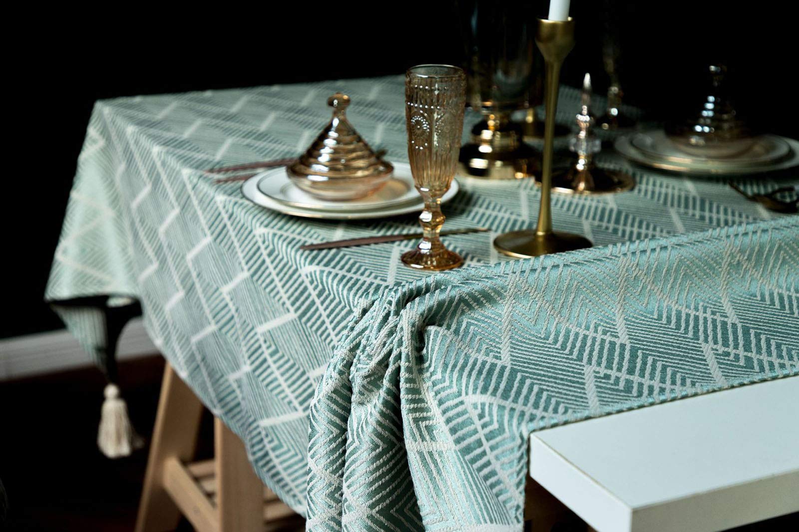 Tischdecke, Stil frische und künstlerische Tischwäsche aus Baumwolle und Quasten, rechteckige Couchtisch-Tischdecken, Leinenoptik, pflegeleicht, waschbar, 90 x 90 cm (35 x 35 Zoll)