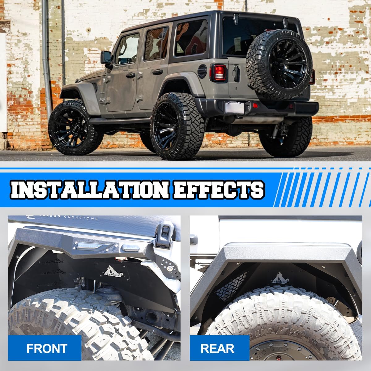 ROXX Front + Rear Road Front Inner Fender Liners Offroad Mud Guard Compatible with Jeep Wrangler JL 2018-2026 for Wild Off-Road