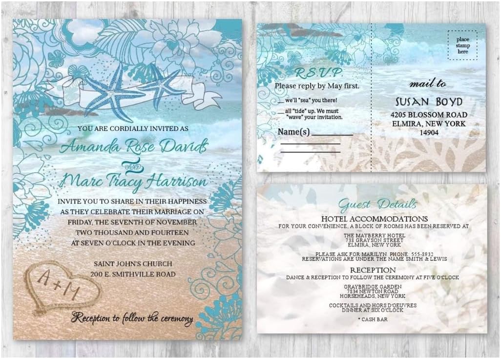Starfish Beach Wedding Destination Invitations and Matching Cards Destination Invitation Set of 30