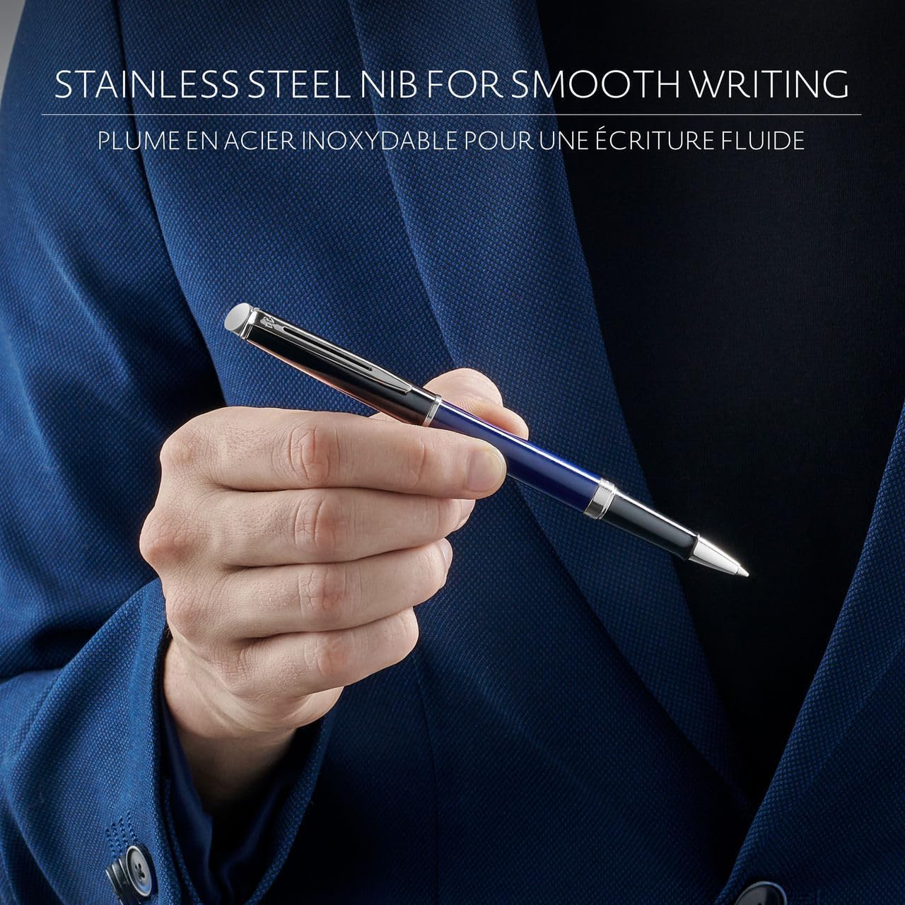 Waterman Hémisphère Tintenroller & Kugelschreiber Set mit Gravur – Personalisiertes Luxus Schreibset für Geburtstag, Jubiläum & Weihnachten (BLOCK BLACK-BLUE)