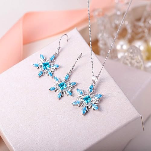 Miniatura 4 de EVER FAITH Conjuntos de joyas para mujer, plata de ley 925, circonita cúbica, copo de nieve, juego de collar y aretes para fiesta de invierno