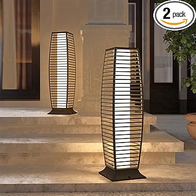 Grand patio 2-Piece Outdoor Floor Lamp Solar Powered Lantern Waterproof Wicker Boho Deck Lights for Garden Porch Decor, Large Crossover