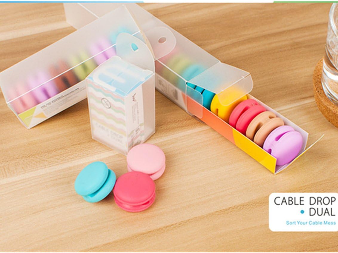 AnnodaHulo Macarons Designed Wire Holder Line Fixer USB Charger Cord Desk CableDrop Organizer (9 Pcs Random Color)