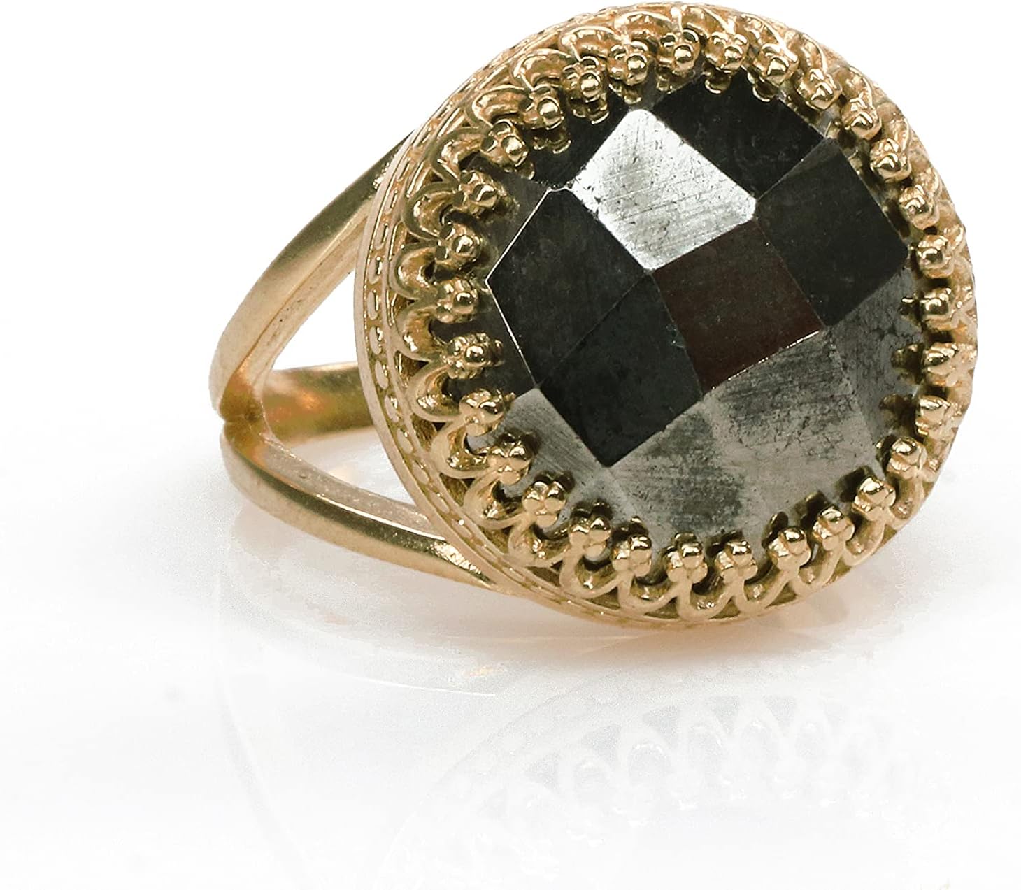 Sterling Silver Pyrite Ring - Fashionable Statement Piece in Prong Setting - Gift for Women, Mom, Sister, BFF - Box Included