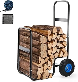 250 LBS Capacity Firewood Log Cart-Heavy Duty Steel Wood Carrier with Pneumatic Rubber Wheels for Fireplace,Fire Pit,Indoor & Outdoor(without cover)