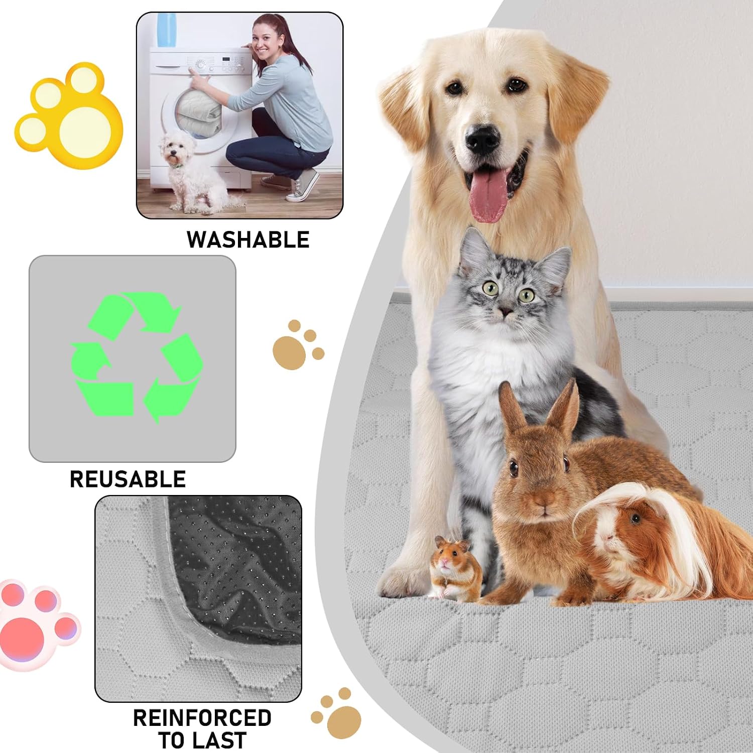 2 Pack Washable Dog Pee Pads, 26" X40" Reusable Puppy Pads, Waterproof Anti Slip Bottom Pet Training Pads for Whelping, Housebreaking, Incontinence ,Playpen Grey X-Large