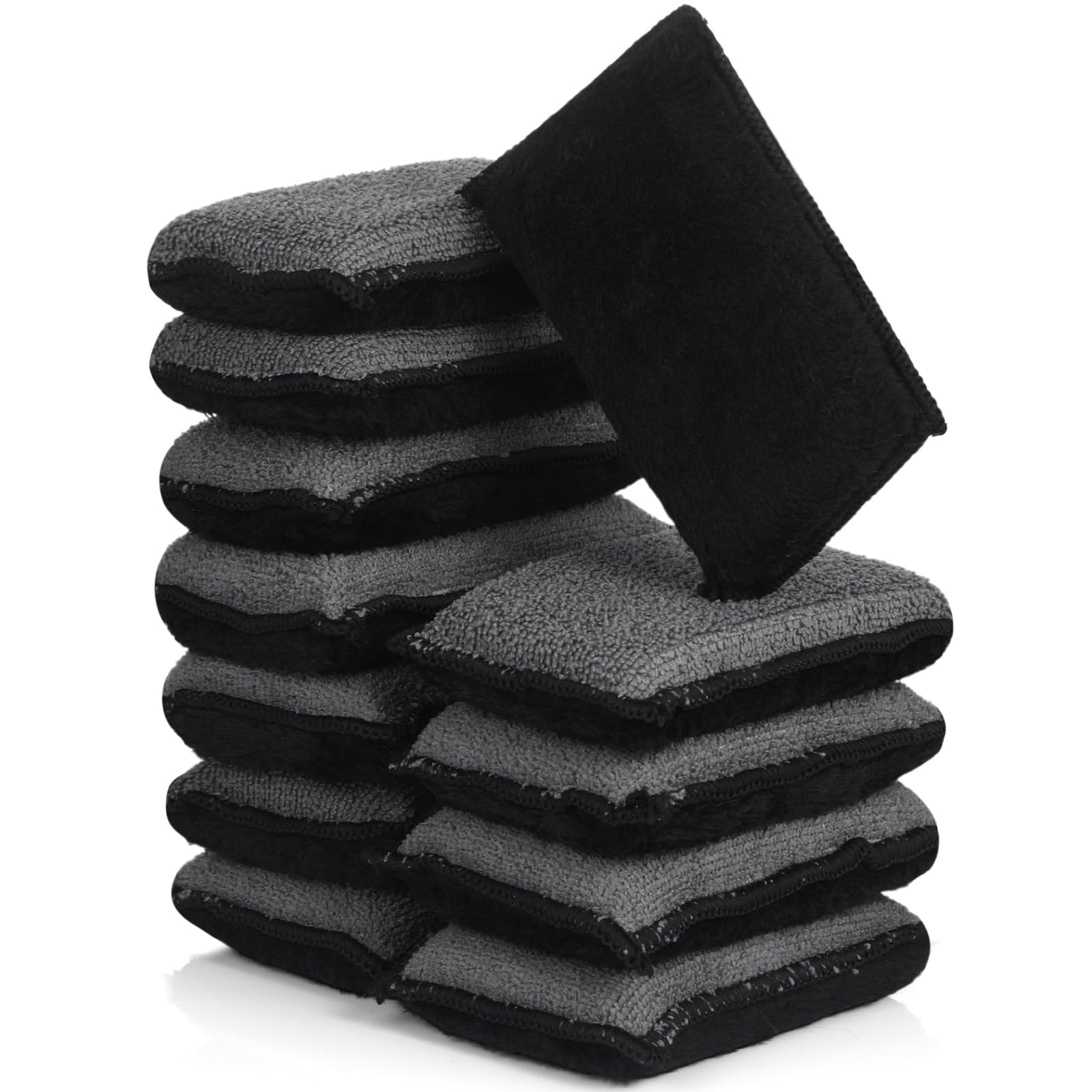 Mudder 12 Pcs Car Interior Scrubbing Sponge 5'' x 3'' Fiber Car Wax Applicator pad Household Cleaning Sponges for Leather Car Seat Couch Cleaning (
