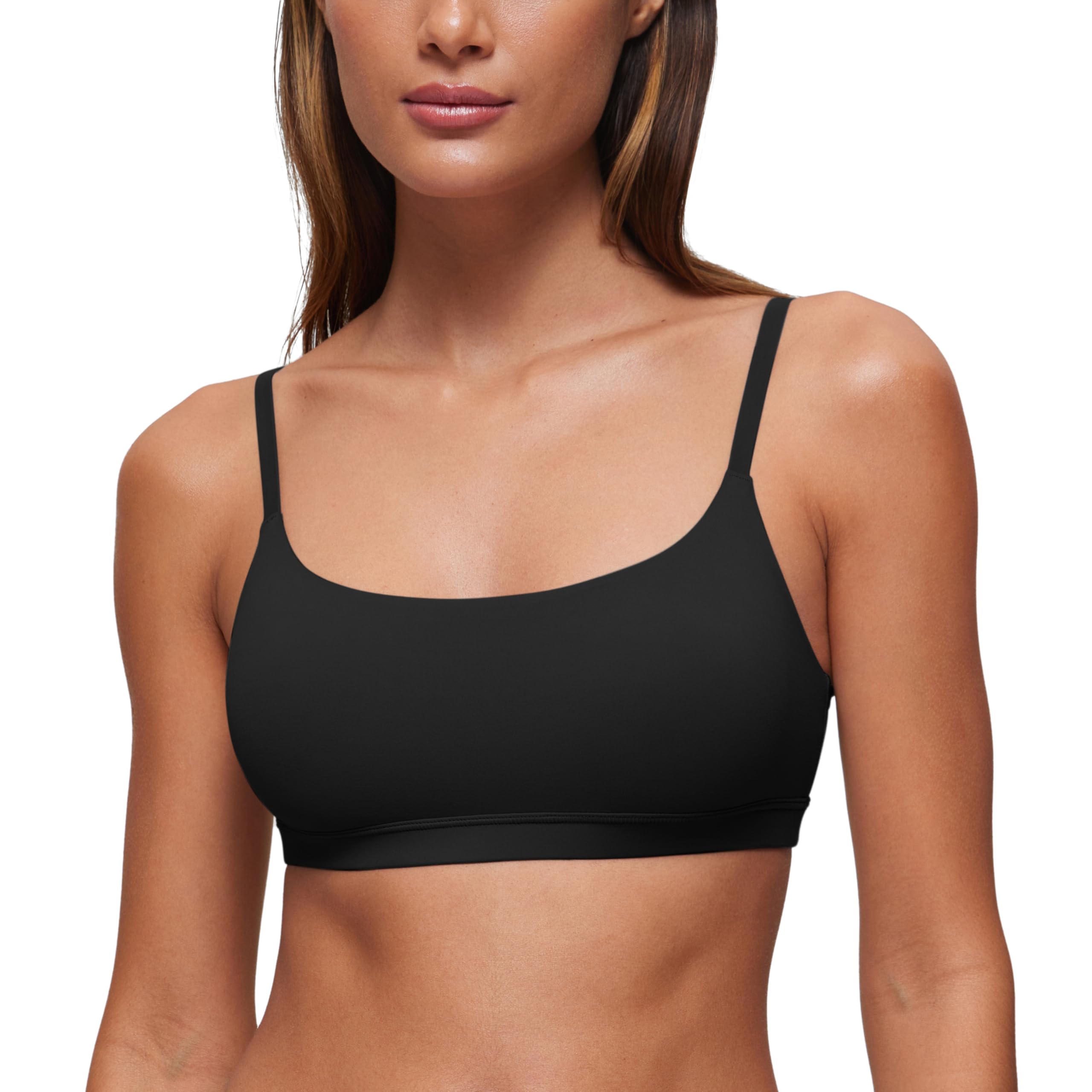 CRZ YOGA Softhold Women's Double Lined Bralettes - Scoop Neck Adjustable Straps Unlined Cami Wireless T-Shirt Everyday Bra