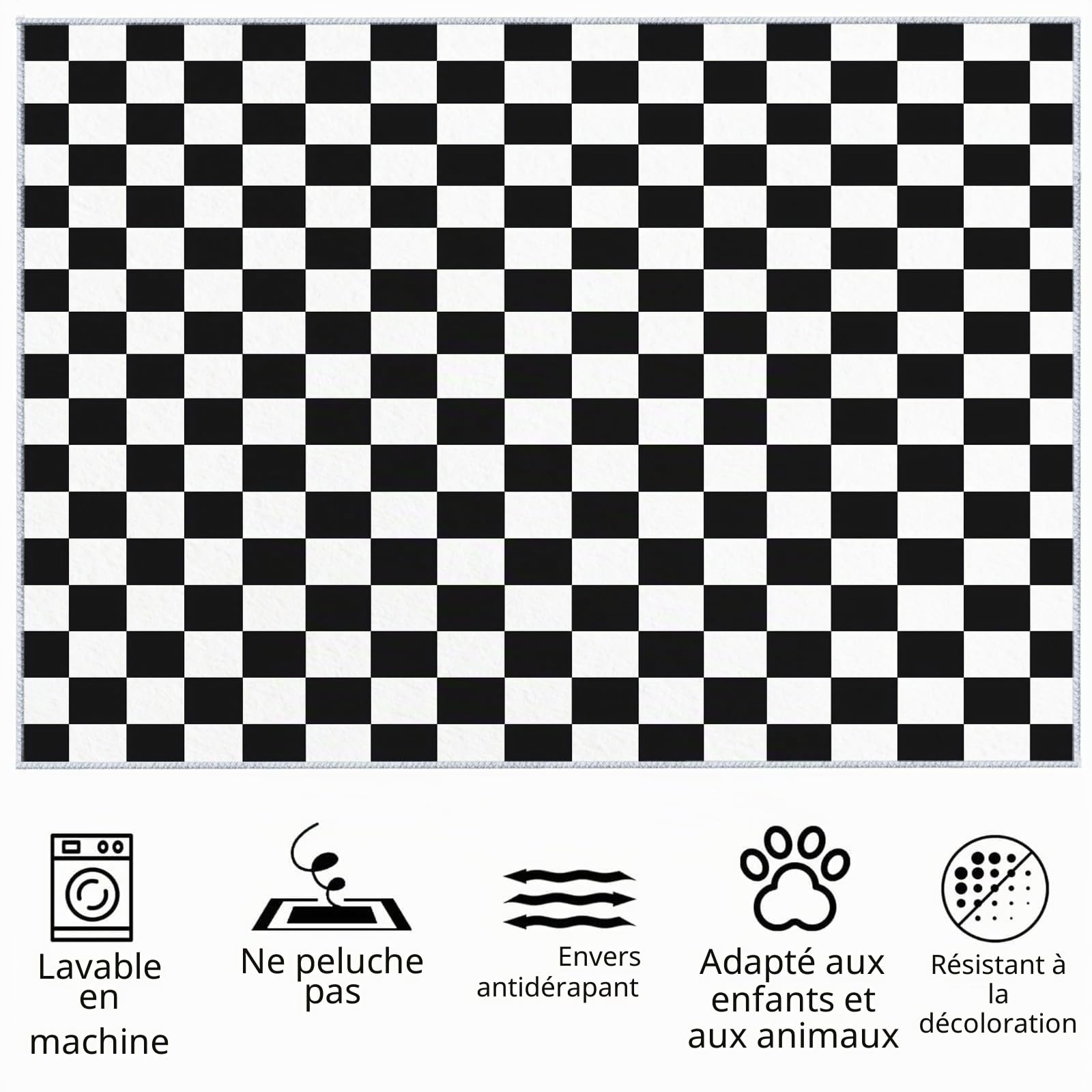Générique Tapis de Chambre 80x150cm Damier Noir Et Blanc Tapis Salon Doux à Poils Courts, Tapis Antidérapant Tapis Lavable en Machine, Tapis de Plancher pour Intérieur Exterieur