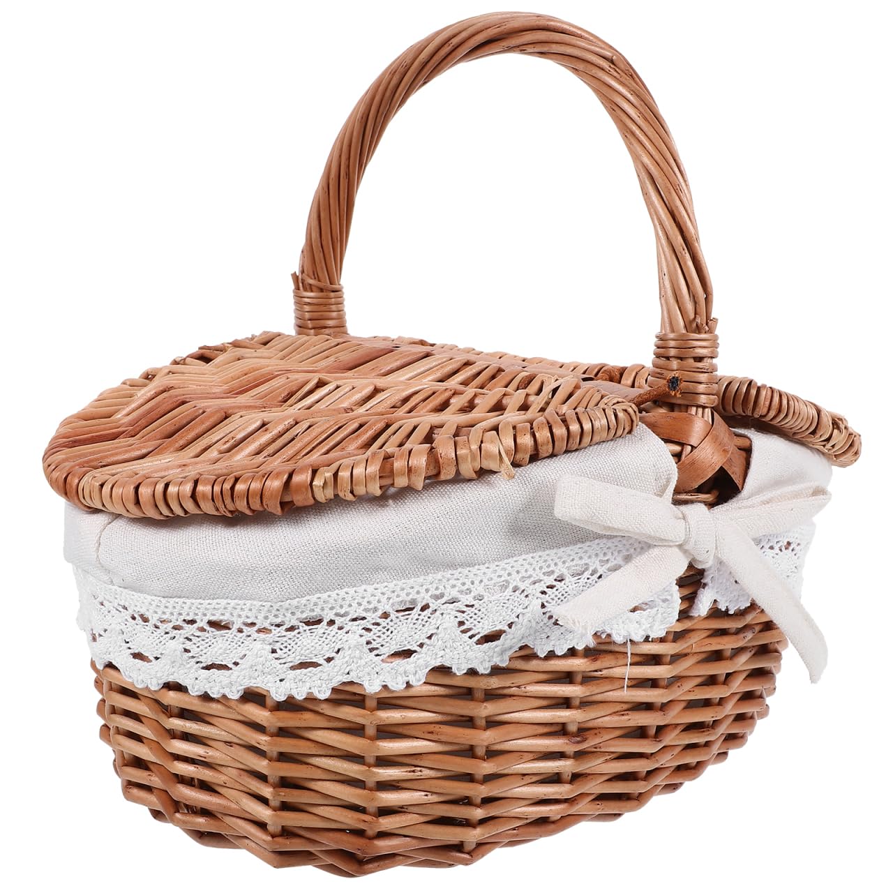 Abaodam Large Wicker Basket with Lid and Handle, Sturdy Woven Picnic Basket with Liner, Fruit Bread Storage for Outdoor Camping, Easter Party, Picnic,