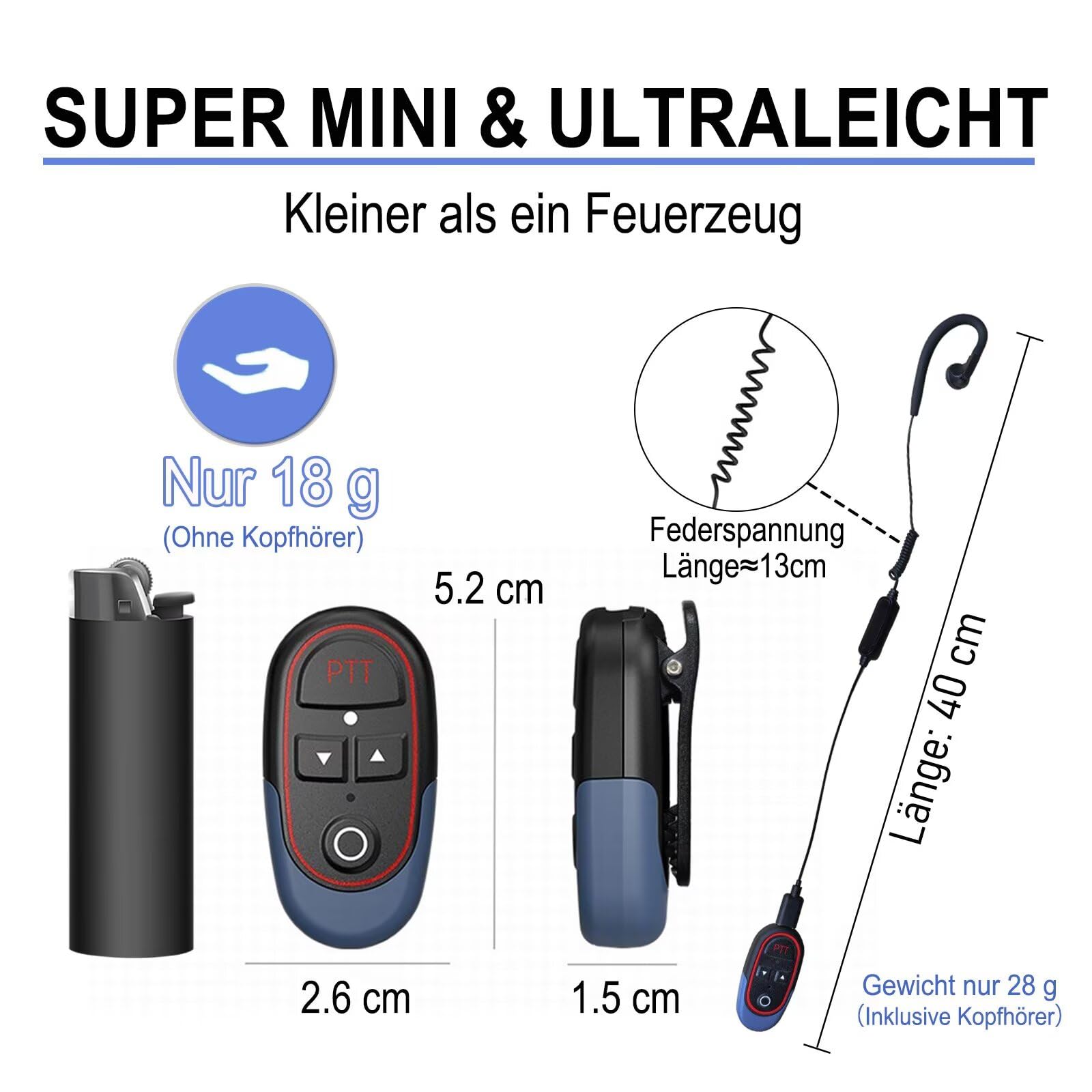 T-M10P 2er Set Super Mini Funkgerät mit Headset KI-Sprachsteuerung | Hände frei, Aufladbar, 16 Kanäle, 48h Betrieb, 3 Kilometer Walkie Talkie Set – Ideal für Restaurant, Hotel, Reisen, Outdoor