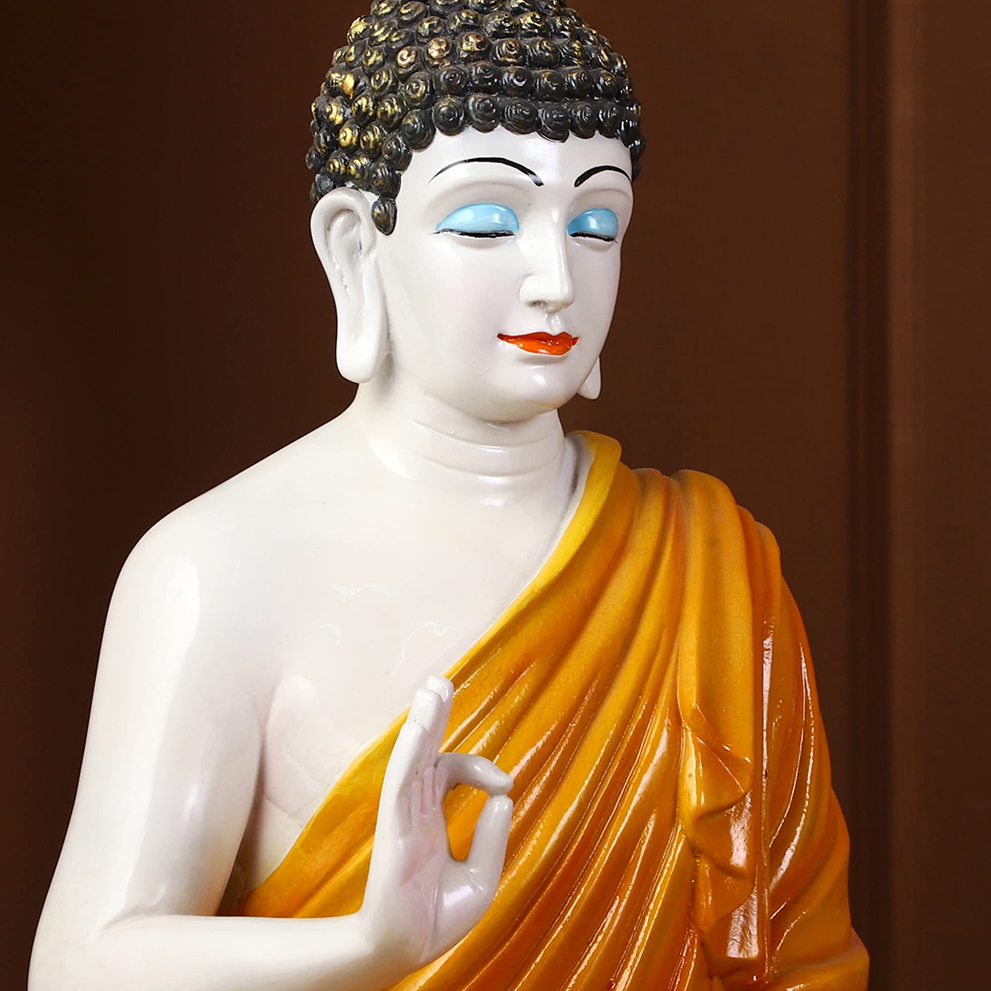 Marble Dust Buddha Statue 2 Feet Unbreakable for Home Decor & Gifting, Living Room - Fiber & Marble Dust Pure Glossy Finish (Kesariya)