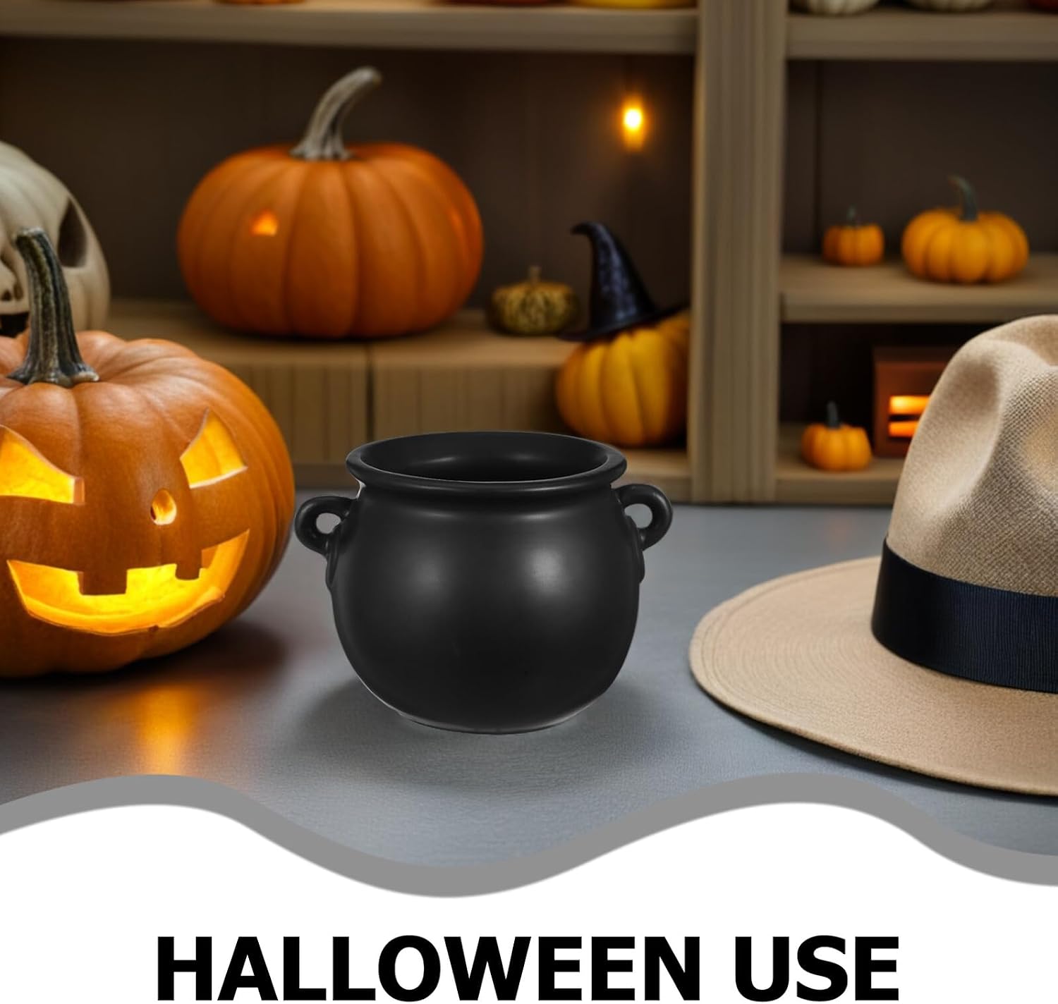 GANAZONO Halloween Ceramic Witch Cauldron Candy Bowl Serving Platter for Snacks Desserts and Fruits Halloween Sweet Bowl Party Food Server