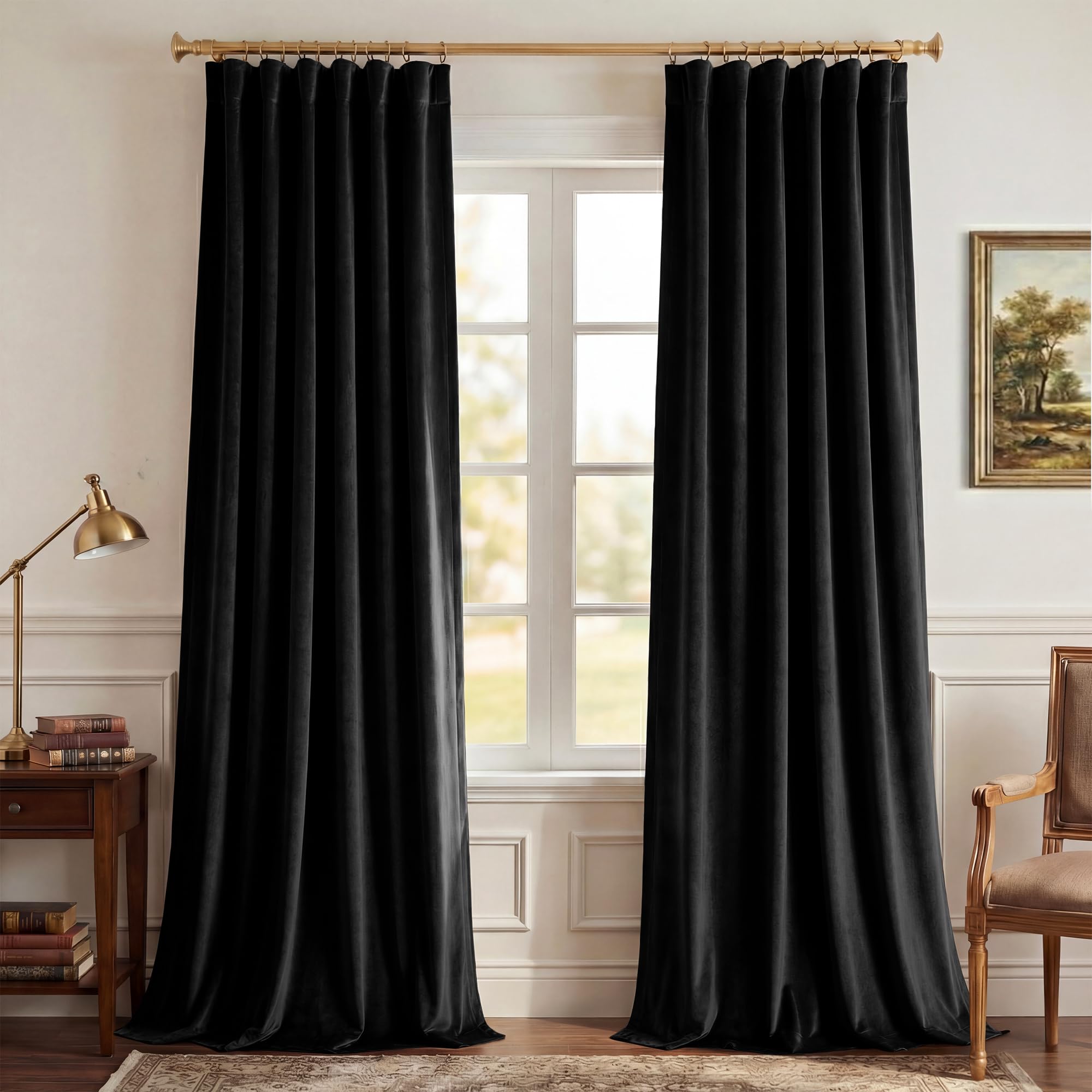 StangH Velvet Blackout Curtains for Home Theater Luxury Room Darkening Thermal Drapes with Privacy Solid Black Energy Smart