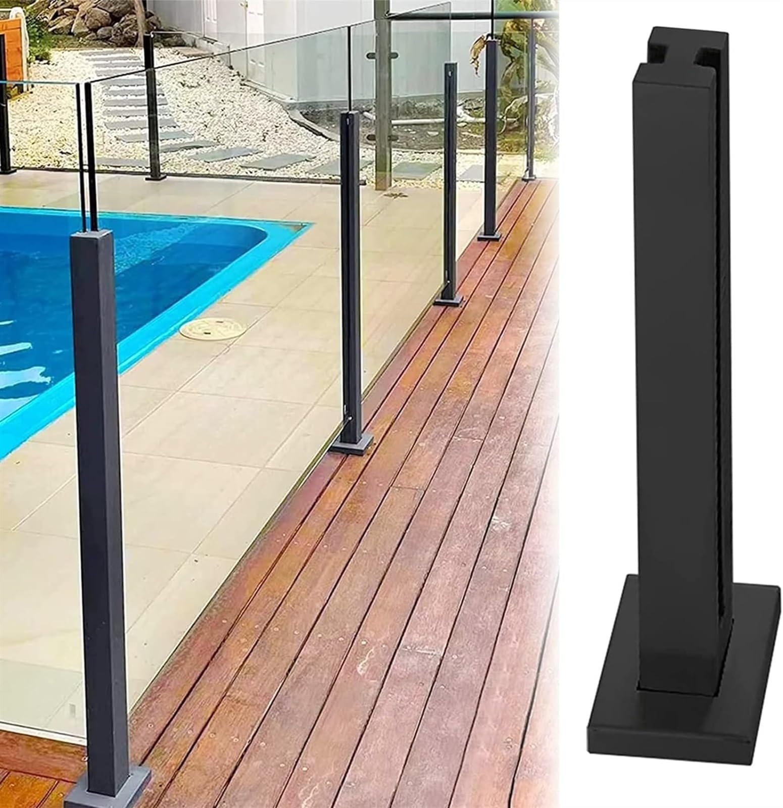 Poste de barandilla de vidrio para montaje en piso en kit de cubierta exterior de 95cm