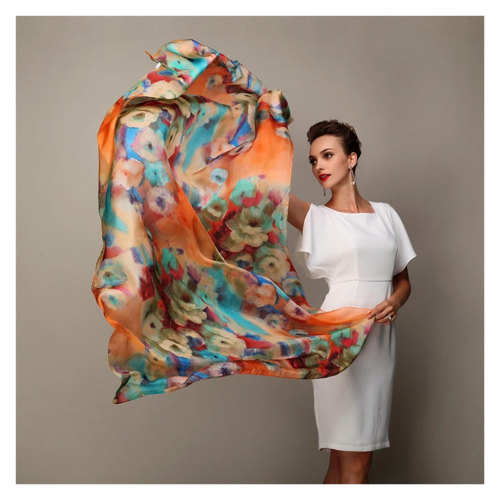 Sciarpa di Seta Sciarpa da donna invernale Sciarpe di seta di gelso Scialle Sciarpa lunga di seta femminile Blu e caffè 180 * 110 cm (Color : Beige white)