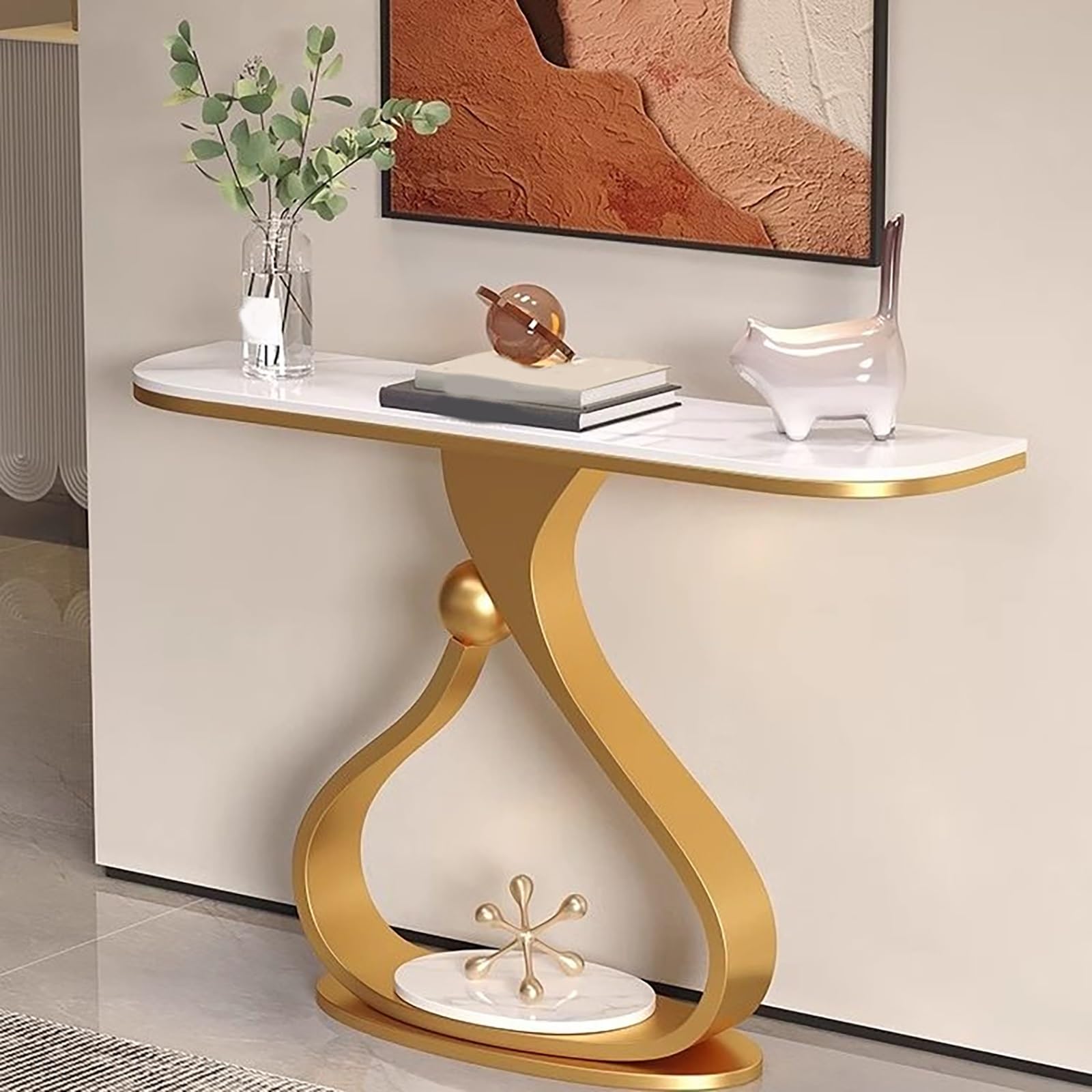 Consolle stretta moderna in pietra sinterizzata,tavolo d’accento struttura | Consolle stretta, struttura metallica, decorazione domestica moderna