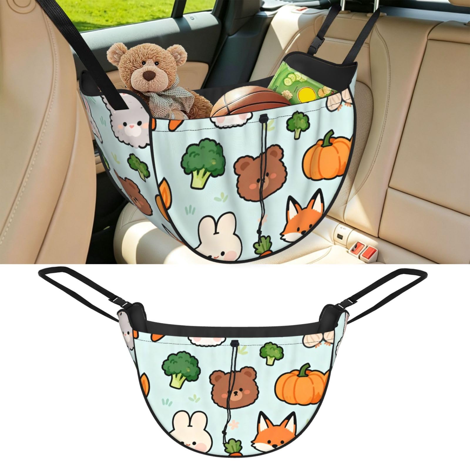 Cntdbu Black Cute Little Bunny Car Seat Organizer-Backseat Storage Bag For Travel