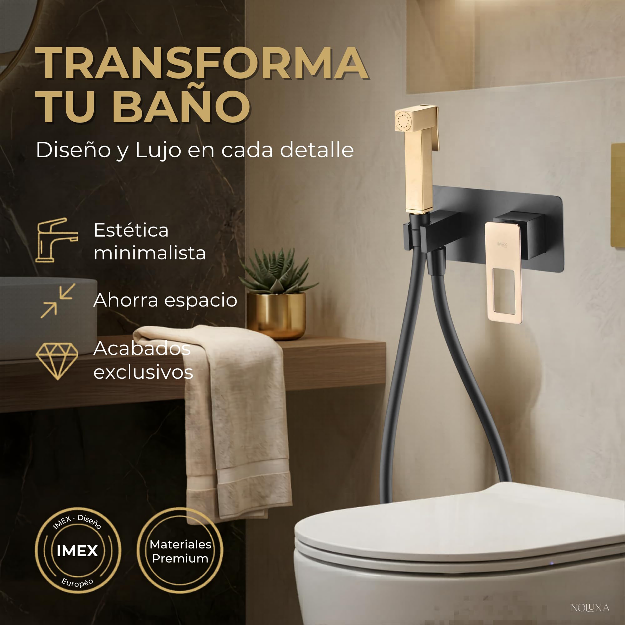 IMEX kran bidetowy, bateria bidetowa, bateria bidetowa, bateria bidetowa z mieszaczem ciepłej i zimnej wody, bateria bidetowa, bateria bidetowa, łatwa instalacja, seria szwedzka, kolor czarny, złoty