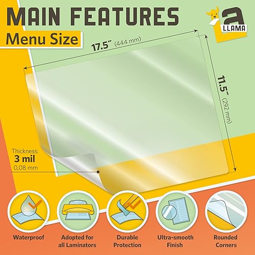 Miniatura 2 de Bolsas de laminación térmicas, 11.5 x 17.5 pulgadas, 3 mil de grosor, paquete de 20, adecuadas para hojas de laminado de tamaño de menú de 11 x 17