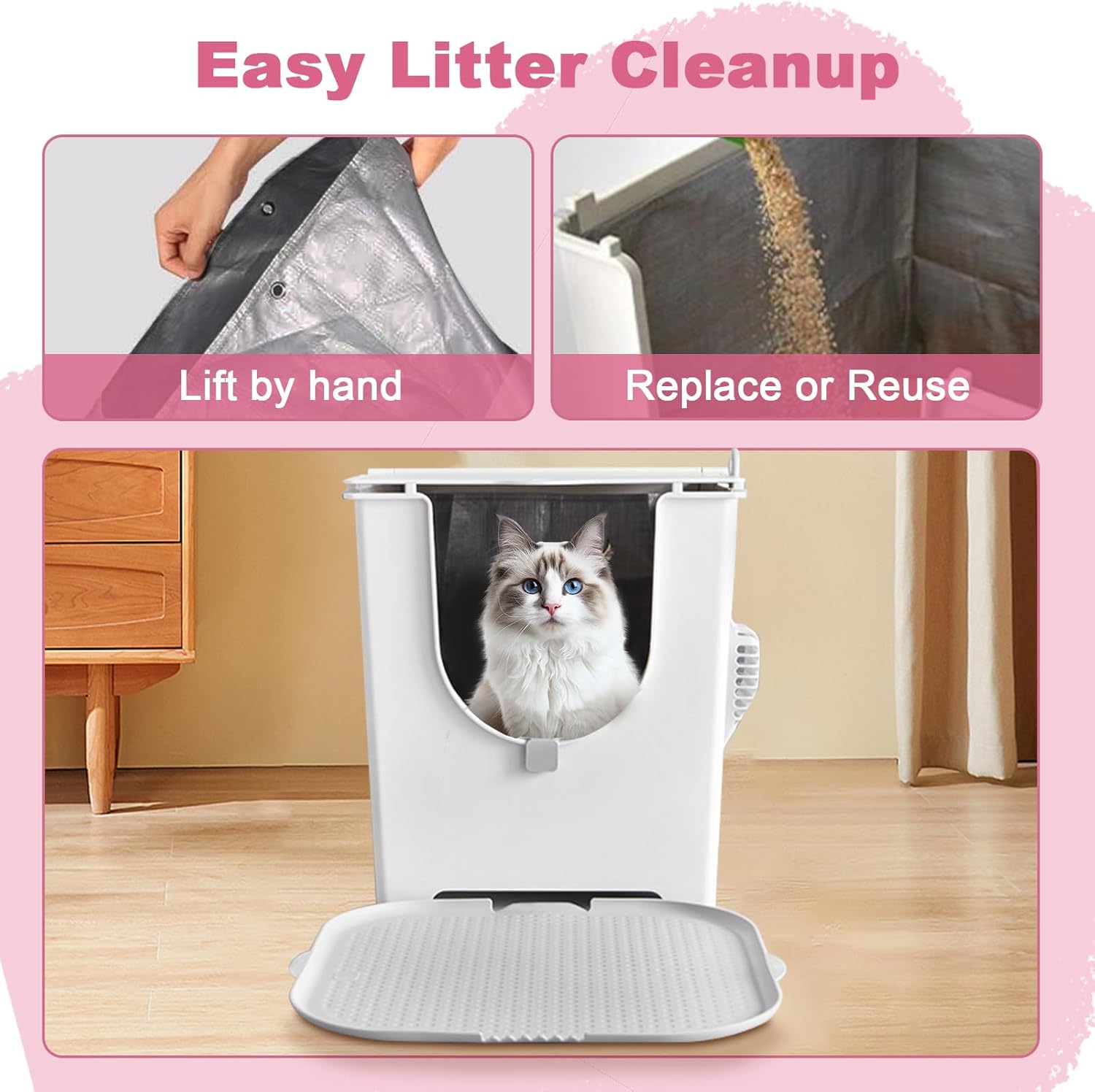 4 Pack Liner F Compatible with Flip Litter Box,Reusable Flip-top Litter Box Liners F-Type,18.5 x 13.5 x 14H in (4 Pack)