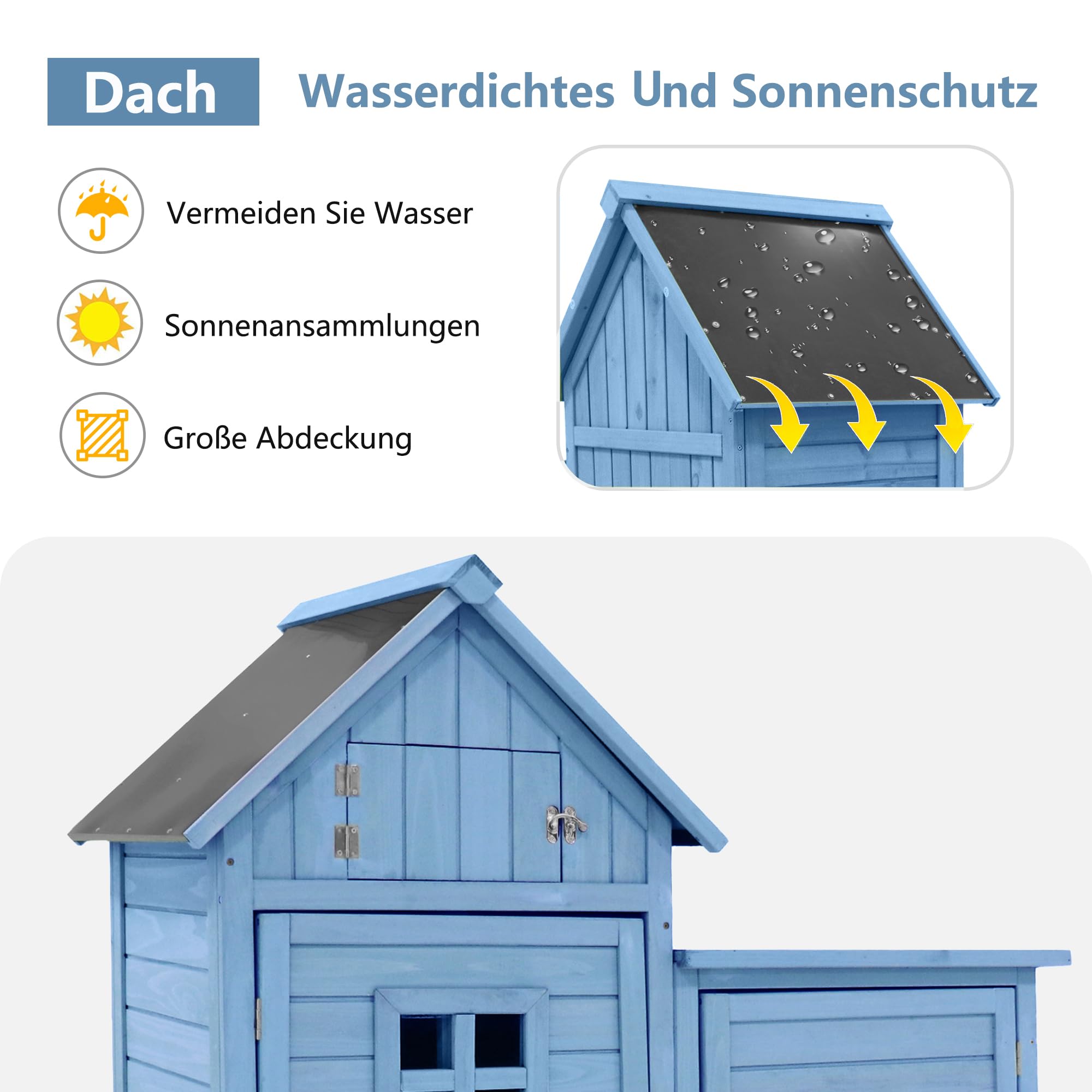 Su & Chan Legence Gartenhaus aus Holz, Geräteschuppen mit 2 Ablagen, 2 Türen und PVC-Dach, wetterfest Gartenschrank für Garten, Balkon und Terrasse, Blau