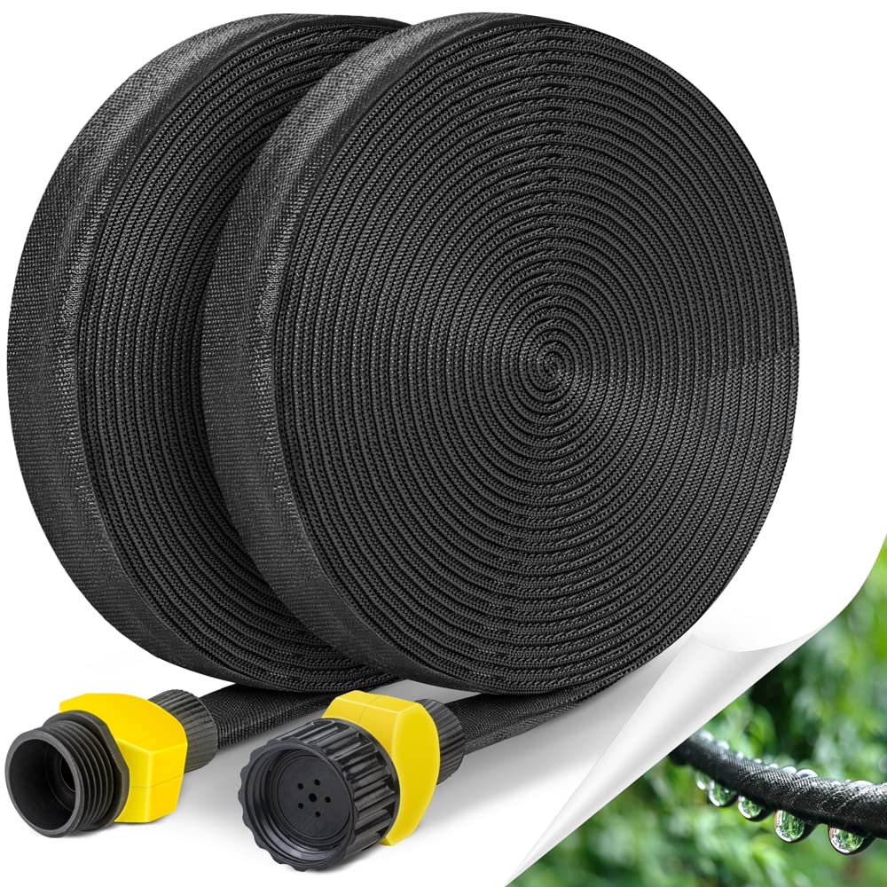 [Upgraded] Winisok 100FT Flat Garden Soaker Hose, Heavy Duty Double Layer Drip Hose - Save 80% Water Flexible Kink Free Leakproof Watering Hose for Lawn, Garden Beds