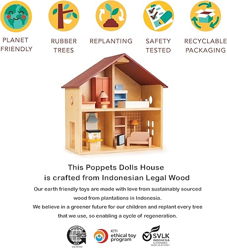 Miniatura 5 de Casa de muñecas de madera totalmente amueblada, casa de muñecas compacta para niños pequeños con diseño abierto, gran regalo para niños pequeños que