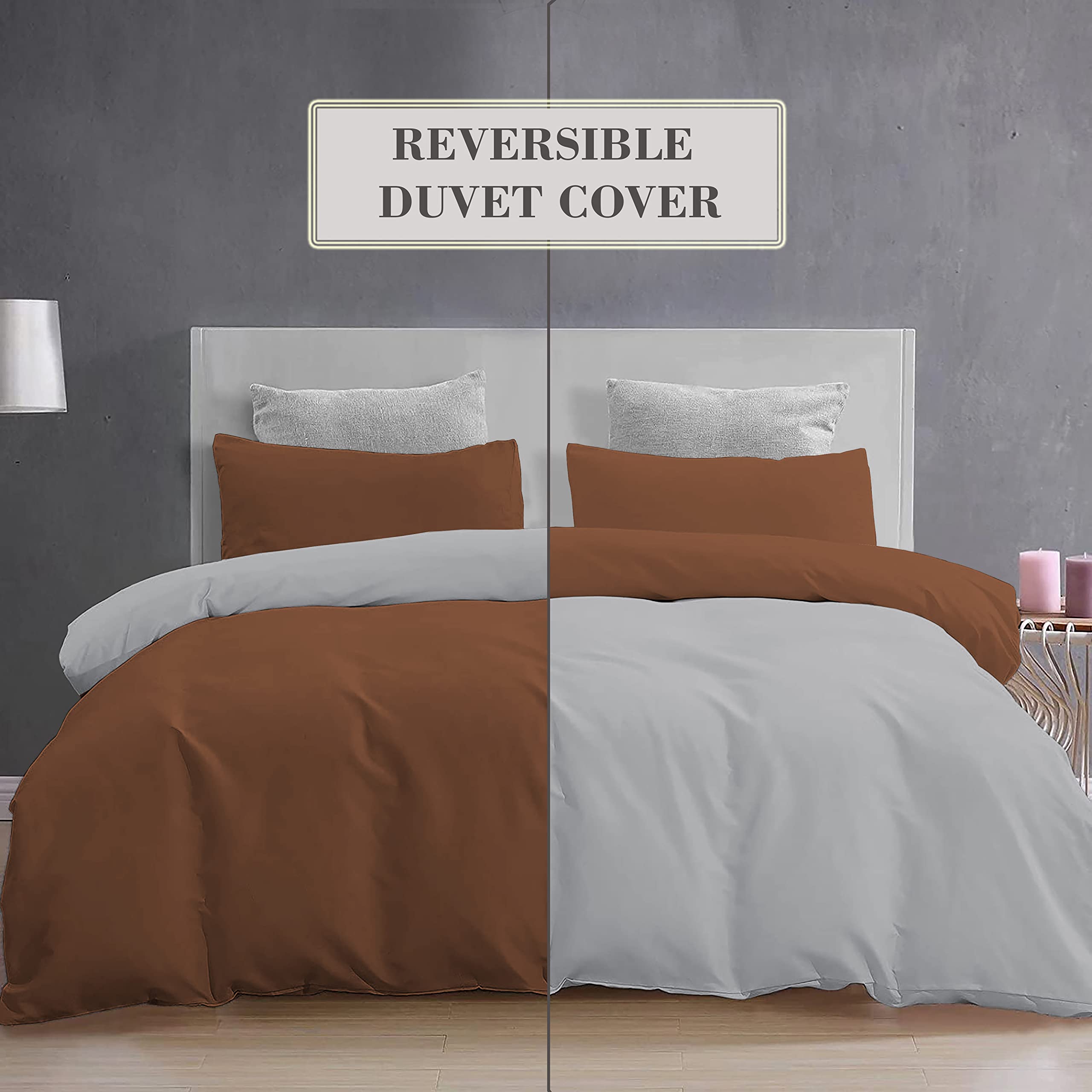 YRM Bedding's Duvet Covers - 100% Microfiber Reversible, 3-Piece Duvet Cover Set, Ultra Soft with Zipper Closure (92X106 Inches) and 2 Pillow Cover (18X28 Inches) - King Size(Silver/Chocolate Brown) 1